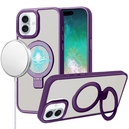 For Apple iPhone 16 Plus (6.7") Magnetic Metal Matte Built-in Compatible with MagSafe Stand Hybrid Shock Armor TPU Case Cover Purple