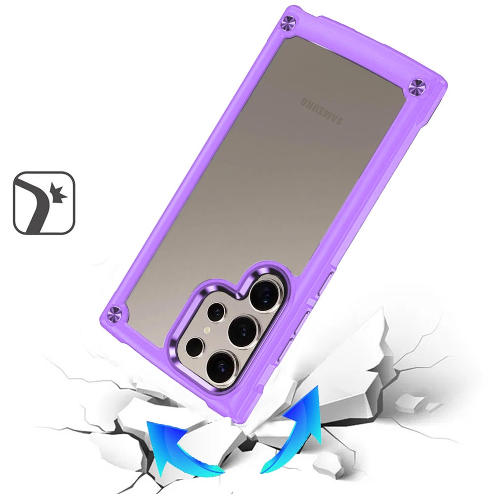 For Samsung Galaxy S25 Ultra Hybrid Transparent Rubber with Metal Buttons & Camera Edges Hard TPU Corner Frame Bumper Case Cover