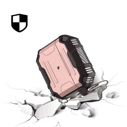 For Apple Airpods 4 Rugged ShockProof Hybrid With Metal Hook Carabiner Heavy Duty Armor Carbon Fiber PC Case Cover