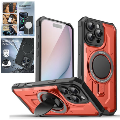 For Apple iPhone 16 Plus (6.7") Hybrid Tuff Case with Folding Stand Magnetic Holder Compatible with MagSafe [Military Shockproof] Case Cover