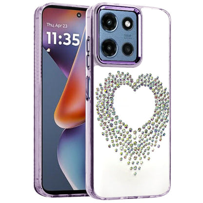 For Motorola Moto G 5G 2026/2025 Angel Hearts Bling Glitter Diamond Hybrid TPU Cover, Colorful Frame Shockproof Protective Back Case Cover Purple