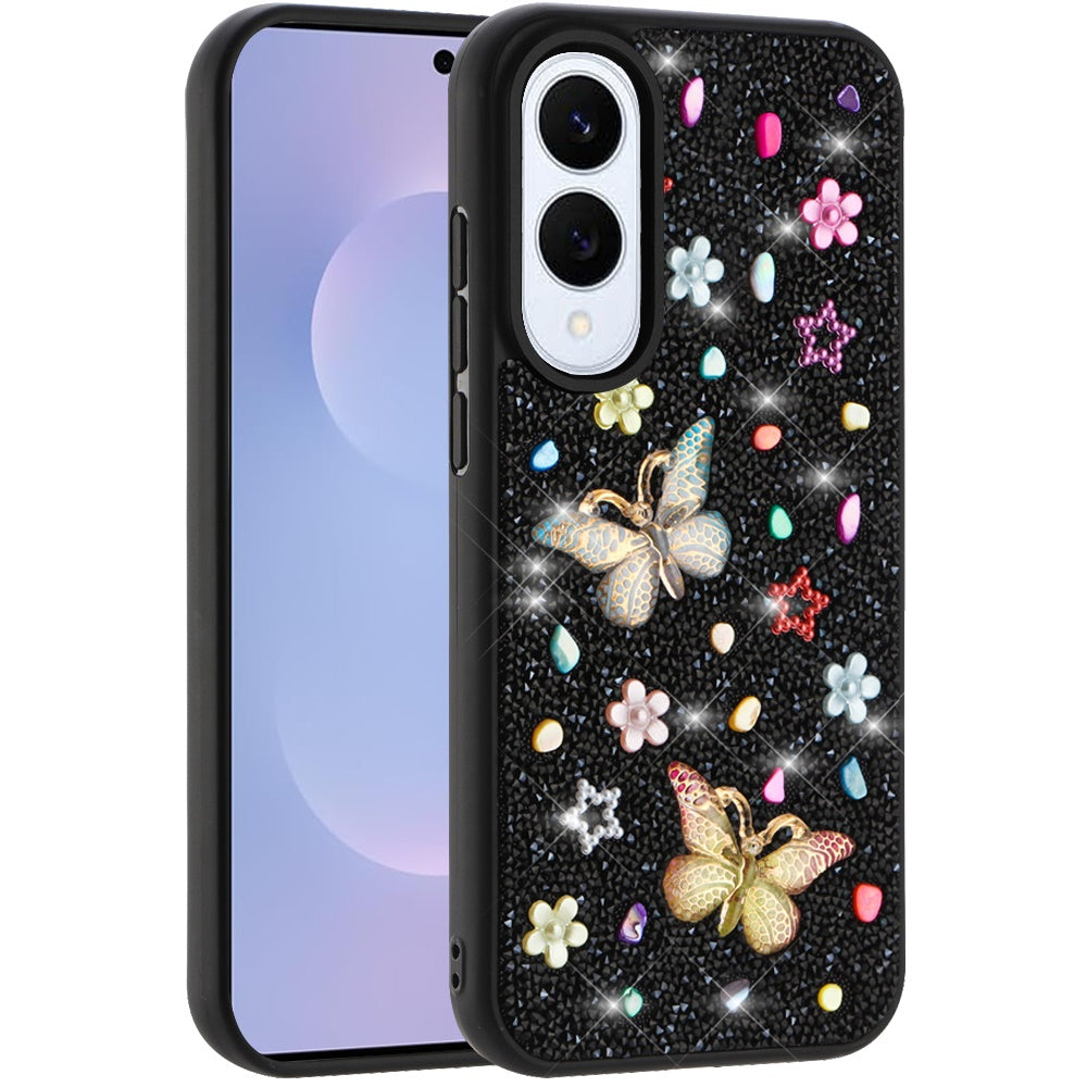 For Samsung Galaxy S25 EDGE Diamond Butterfly 3D Glitter Bling Design, Slim Hybrid Sparkle Protective Cover TPU for Women Girls Case Cover