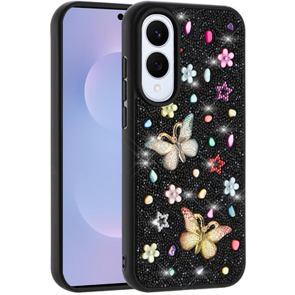 For Samsung Galaxy S25 EDGE Diamond Butterfly 3D Glitter Bling Design, Slim Hybrid Sparkle Protective Cover TPU for Women Girls Case Cover