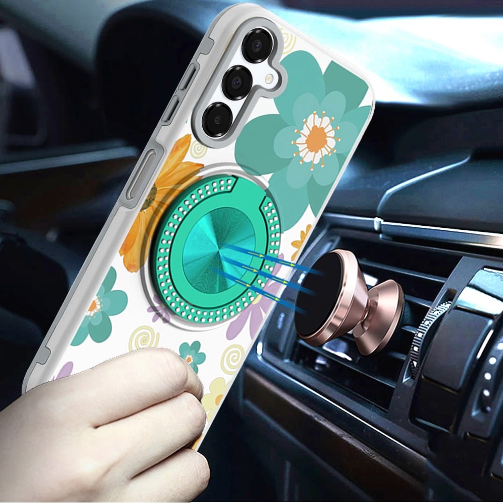For Samsung Galaxy A16 5G Pattern Design Hybrid with Invisible Ring Stand & Magnetic Back, Shockproof Protective Grip Case Cover