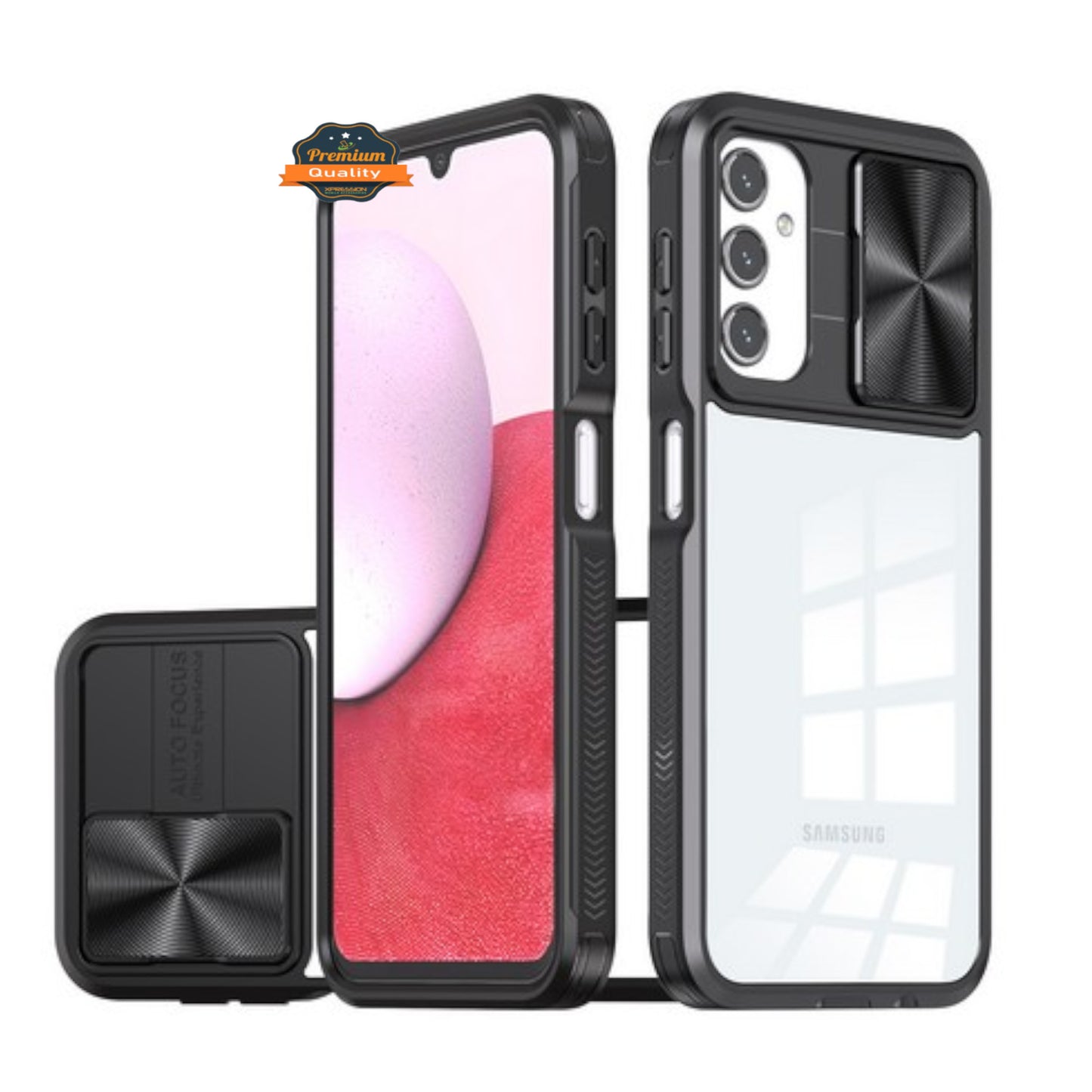 For Samsung Galaxy A26 Hybrid Slim Case with Slide Camera Protector, Shockproof TPU Clear Back & Color Frame Bumper Case Cover