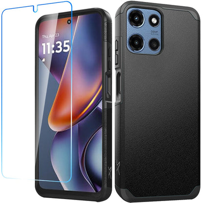 For Motorola Moto G 5G 2025 Tough Hybrid Dual Layer Hard PC TPU Rubber Bumper, Shock Absorption, Screen Protector Included Case Cover