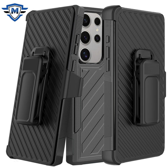 For Samsung Galaxy S25+ /S25 Plus /S24+ Plus Premium Tough Hybrid Case with Belt Clip Holster, Shockproof Rugged Design, Textured 2in1 Non-Slip Case Cover Black