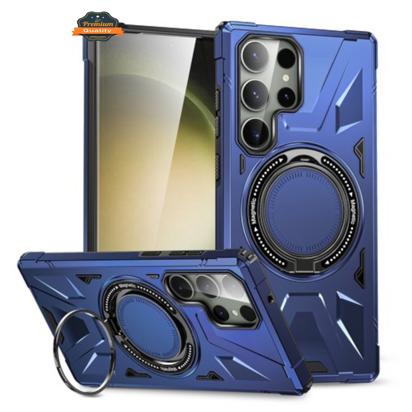 For Samsung Galaxy S25 Ultra Tough Shockproof Hybrid Magnetic Large Rotating Ring Stand Compatible with MagSafe Case Cover