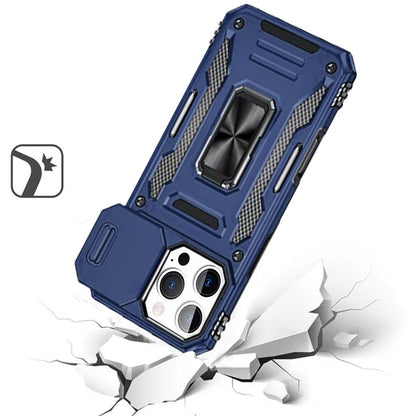 For Samsung Galaxy Z Flip 7 FE Tough Hybrid Case with Movable Camera Window & Metal Ring Stand Shockproof Case Cover Blue