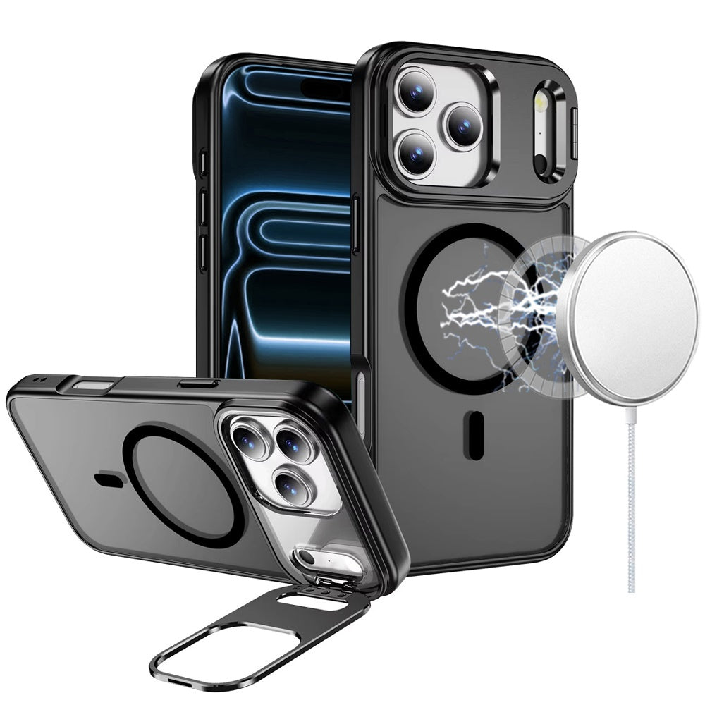 Phone Case for Apple iPhone 17 Pro Max (6.9") Metallic Magnetic Camera Ring Stand Shockproof Hybrid AntiSlip Grip Camera Lens Protection Kickstand Rugged Durable Armor Cover
