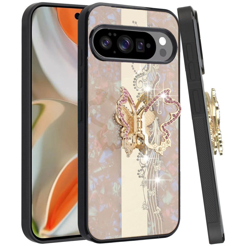 For Google Pixel 10 Pro XL Diamonds 3D Fashion Bling Sparkly Glitter Ornaments Engraving Hybrid with Ring Stand Case Cover