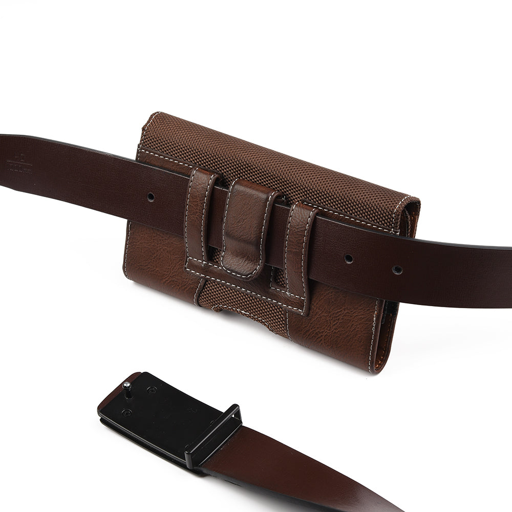 For Apple iPhone 16 (6.1") Horizontal Universal Pouch Case PU Leather Cell Phone Holster with Belt Clip and Card Slot Pocket Cover [Brown]