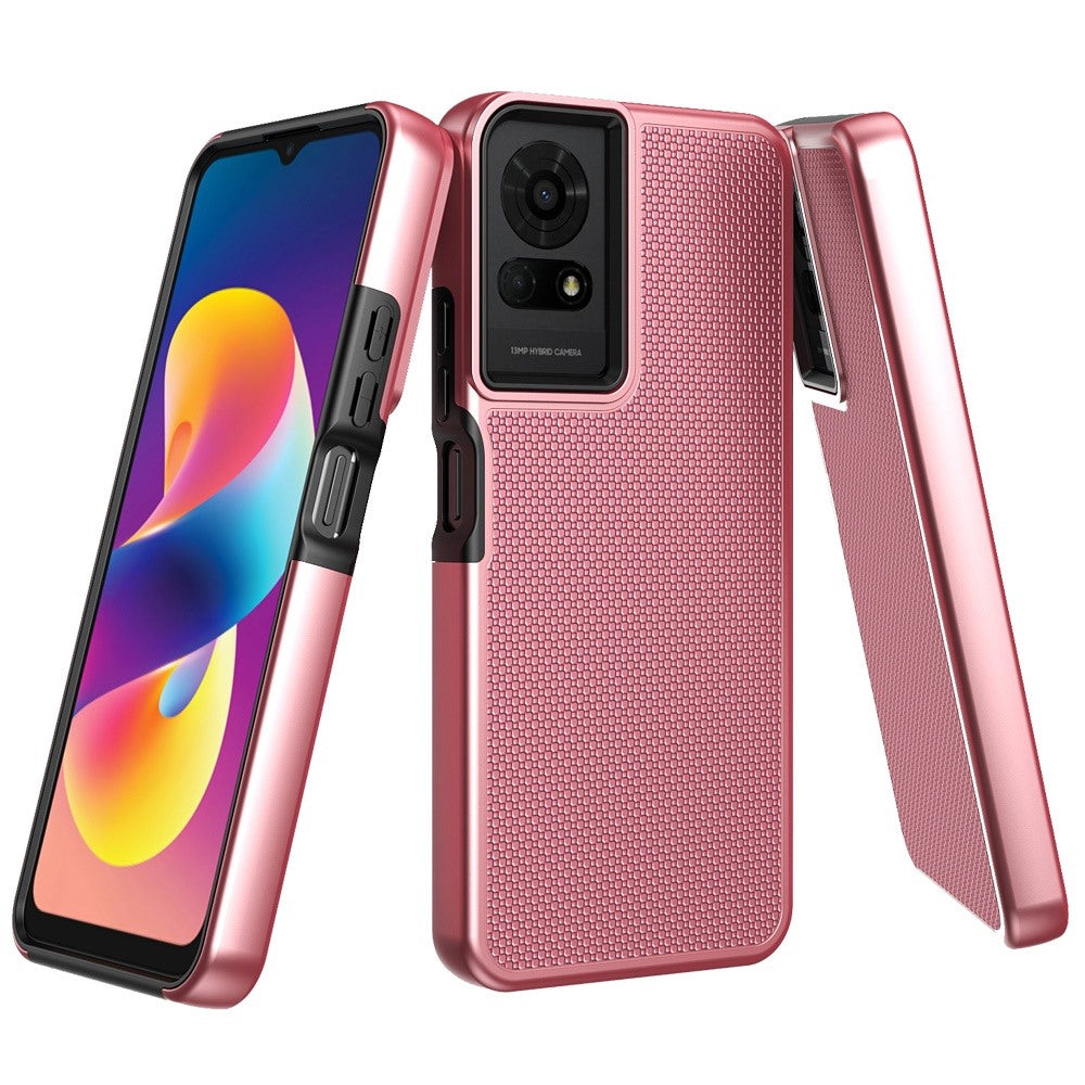 For TCL 50 LE Dual Layer Heavy-Duty Hybrid Rugged Case Rugged Texturized TPU & PC Shockproof Silicone Military Grade Case Cover Rose Gold