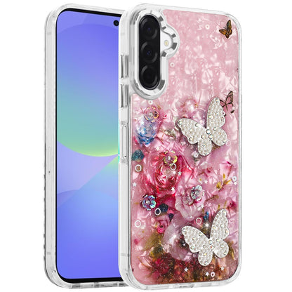 For Samsung Galaxy A37 Epoxy Glitter Flowers Bling 3D Butterfly Fashion TPU Hybrid with Shockproof Protection Case Cover
