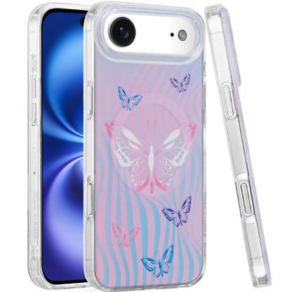 For Apple iPhone 17 Pro Stylish Pattern Fashion IMD Printed Design TPU Double Layer Slim Shockproof with Magnetic Back Case Cover Pink Butterfly