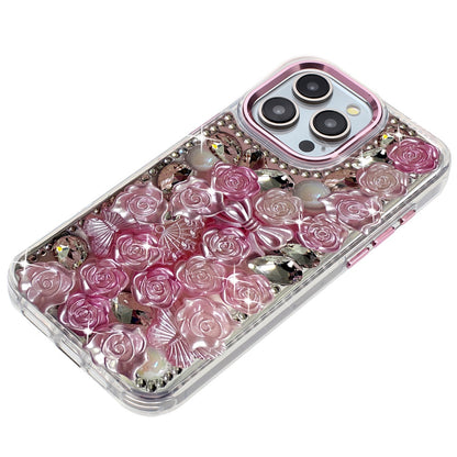 For Apple iPhone 15 Pro Max Muti-Color Floral Fashion Bling Crystal 3D Full Diamonds Stones Sparkle Rhinestone Glitter Hybrid Case Cover