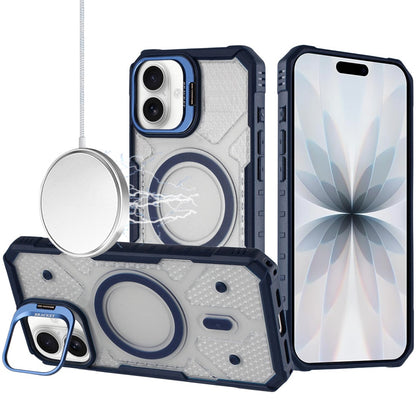 For Apple iPhone 17 Transparent Tough Dotted Magnetic Case with Camera Stand & Hybrid Grip Shockproof Case Cover