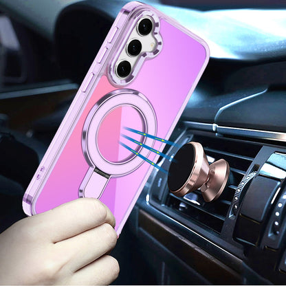 For Samsung Galaxy S25 FE /S25 Fan Edition Chrome Hybrid with Rotating Magnetic Circle Ring Stand, Slim Shockproof Hybrid Case Cover