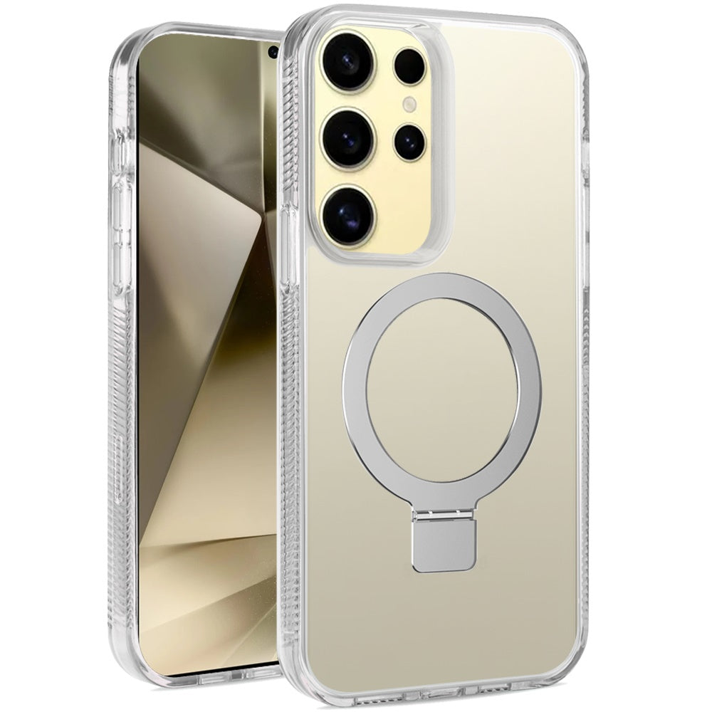 For Apple iPhone 17E /16E Transparent Magnetic Ring Circle Stand with MagSafe Compatible Hybrid Dotted Edged Hard PC Shockproof Case Cover Clear