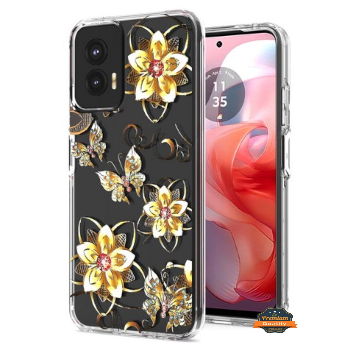 For Motorola Moto G Power 5G 2025 Hybrid Clear Frame with Trendy Pattern Design, Shockproof Hard Back & TPU Rubber Case Cover