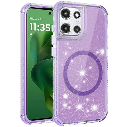 For Motorola Moto G Power 5G (2025) Magnetic Circle Compatible with Magsafe, Bling Glitter Sparkle 3-in-1 Hybrid Shockproof TPU Bumper Case Cover