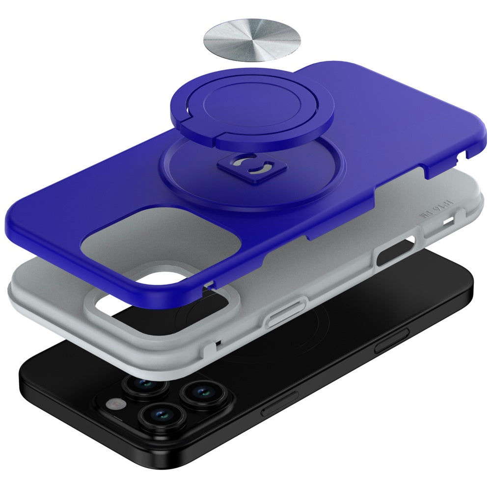 For Apple iPhone 17E /16E Metal Matte Hybrid with Invisible Rotational Ring Stand, Car Mount Friendly, Military Grade Slim Fit Sturdy Case Cover Blue