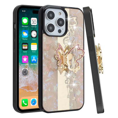 For Samsung Galaxy A06 Diamonds 3D Butterfly Bling Sparkly Glitter Ornaments Engraving Hybrid with Ring Stand Fashion Case Cover Enchanted Butterfly Gold