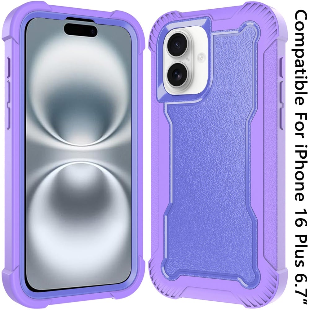 For Apple iPhone 16 Plus Tough Hybrid Case - Shockproof 3-in-1 Armor Full-Body Protection PC + TPU Rubber Bumper Frame Case Cover