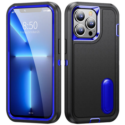 For Apple iPhone 16 Pro (6.3") Hybrid 3 Layers Hard 3in1 Shockproof with Kickstand Heavy Duty Hard TPU Rubber Anti-Drop Case Cover Black / Blue