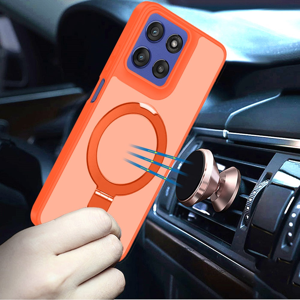 For Motorola Moto G Stylus 5G 2026 /2025 Magnetic Circle Back with Ring Stand Full Rotation Matte Hybrid Shockproof Case Cover Cosmic Orange