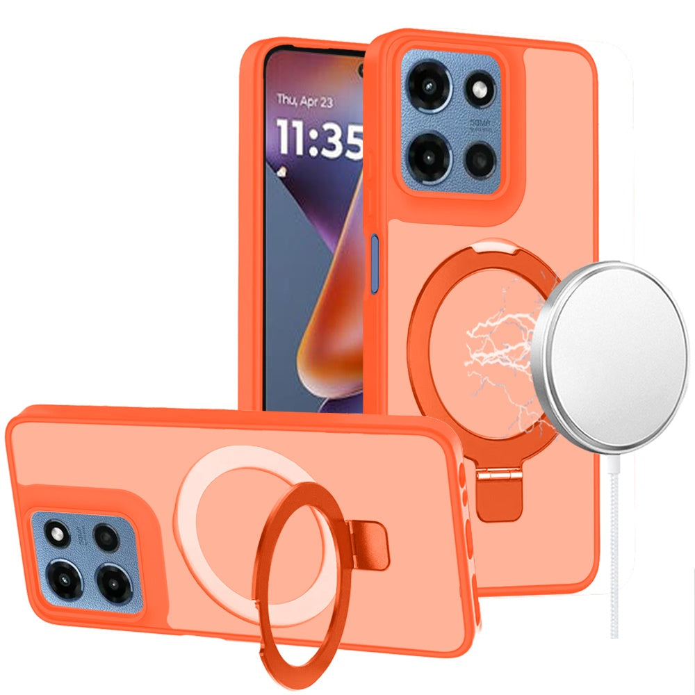 For Motorola Moto G 5G 2026/2025 Magnetic Circle Back with Ring Stand Full Rotation Matte Hybrid Shockproof Case Cover Cosmic Orange