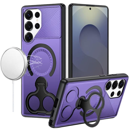 For Samsung Galaxy S26+ / S26 Plus Hybrid with Invisible 2 Hole Ring Stand Magnetic back Car Mount Friendly Protector Case Cover Purple