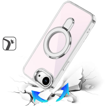 For Apple iPhone 16e Chrome Hybrid with Rotating Magnetic Circle Ring Stand, Slim Shockproof Hybrid Case Cover