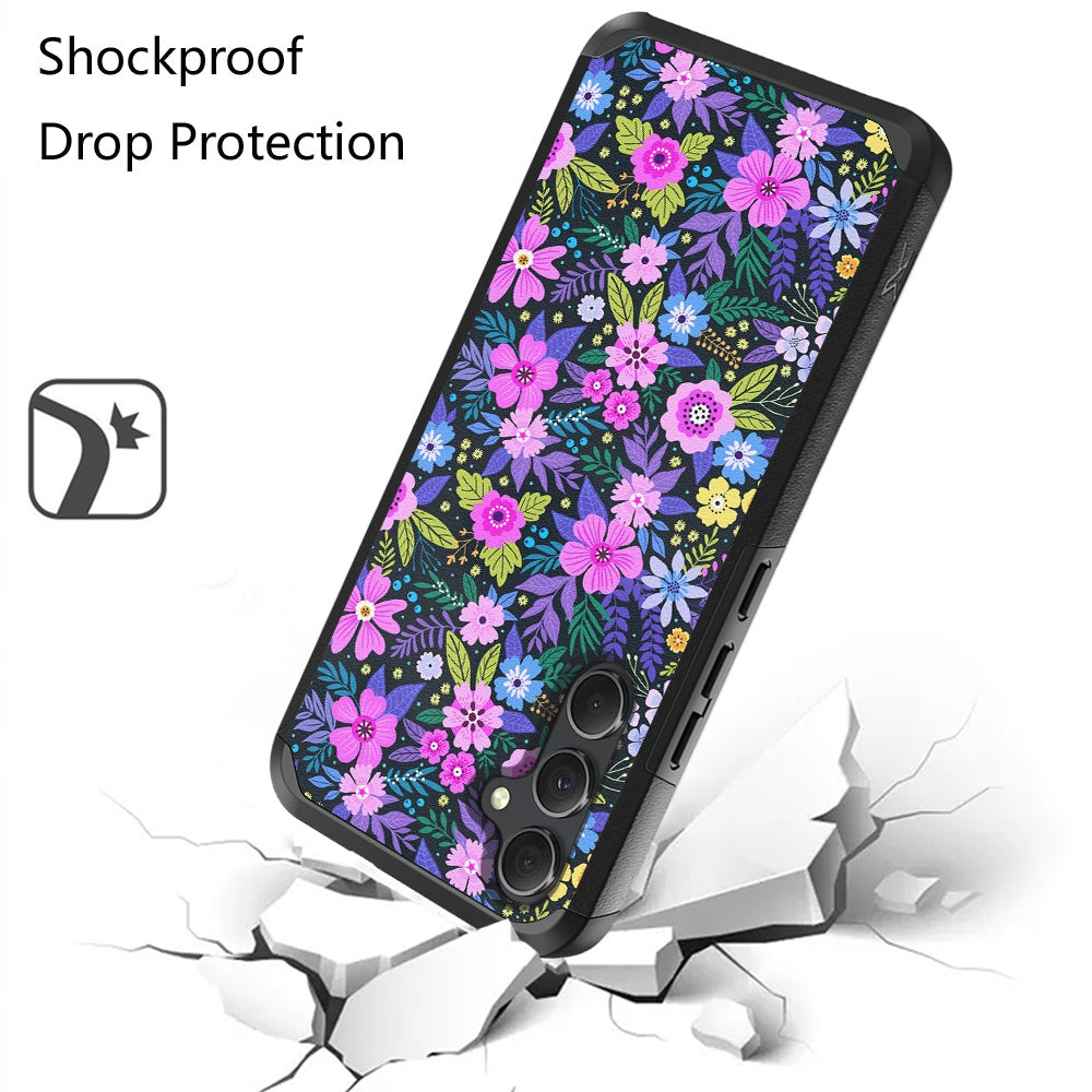 For Samsung Galaxy A36 Fashion Graphic Design Hybrid 2in1 Tough Strong Hard PC TPU Frame, Magnet Mount Friendly, Shockproof Protection Case Cover Mystical Floral Boom