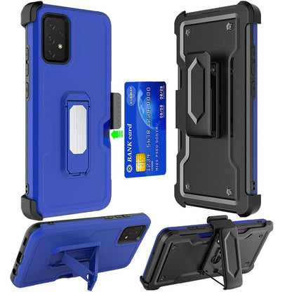 For Samsung Galaxy A16 5G Full-Body Hybrid Heavy Duty Armor Case with Belt Clip Holster, Credit Card Holder & Kickstand Case Cover Blue