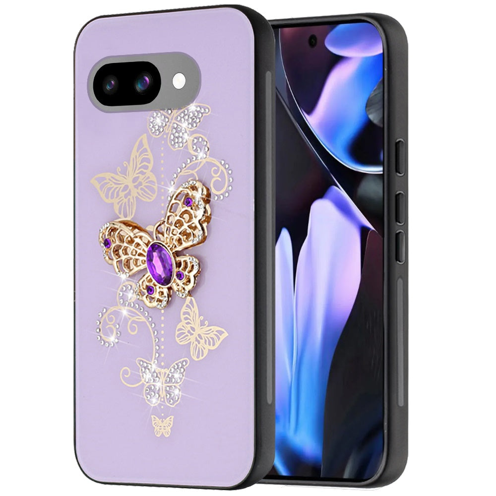 For Google Pixel 9A Diamonds 3D Fashion Bling Sparkly Glitter Ornaments Engraving Hybrid with Ring Stand Case Cover