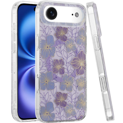 For Apple iPhone 17 Pro Max Stylish Pattern Fashion IMD Printed Design TPU Double Layer Slim Shockproof with Magnetic Back Case Cover Purple Flower