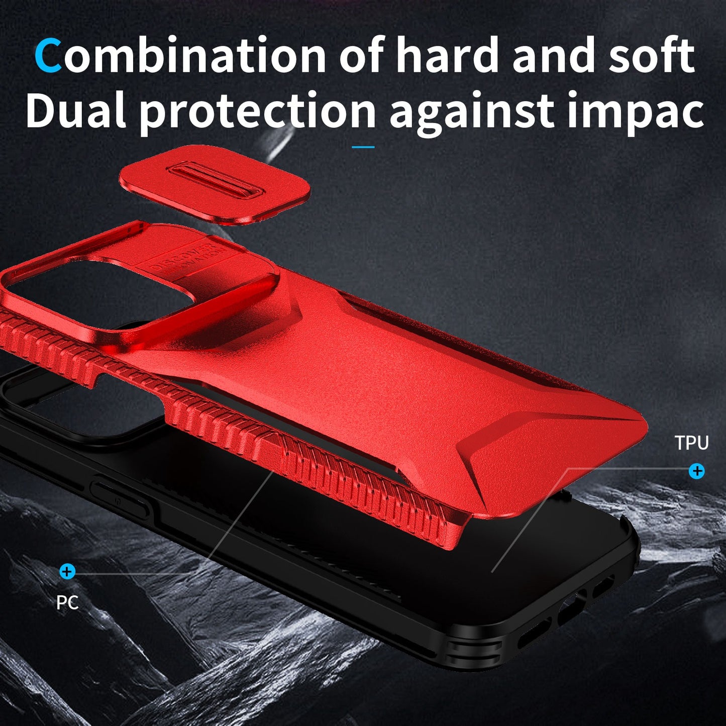 For Samsung Galaxy S23 Ultra Slim Fit Shockproof Hybrid with Slide Camera Window Covering, Rugged Tpu Silicone Hard PC Bumper Case Cover Red