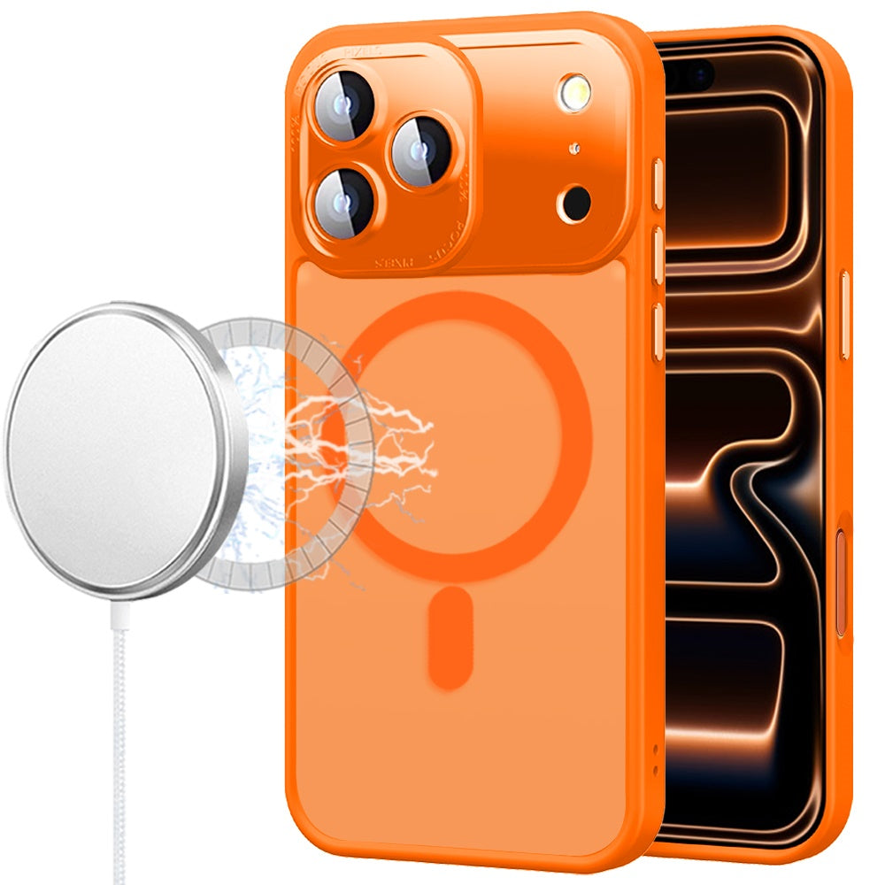 Phone Case for Apple iPhone 17 Pro Shockproof Magnetic Hybrid Metal Frame Tempered Camera Glass Lens Protector Military Drop Protection Armor Cover Cosmic Orange