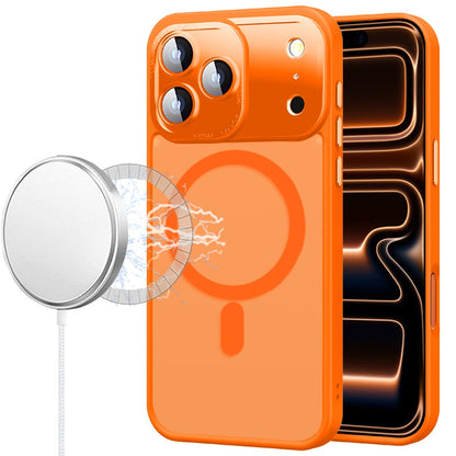 Phone Case for Apple iPhone 17 Pro Shockproof Magnetic Hybrid Metal Frame Tempered Camera Glass Lens Protector Military Drop Protection Armor Cover Cosmic Orange