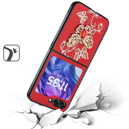 For Samsung Galaxy Z Fold 7 Diamonds 3D Butterfly Bling Sparkly Glitter Ornaments Engraving Hybrid Metal Fashion Case Cover Red Garden Butterflies