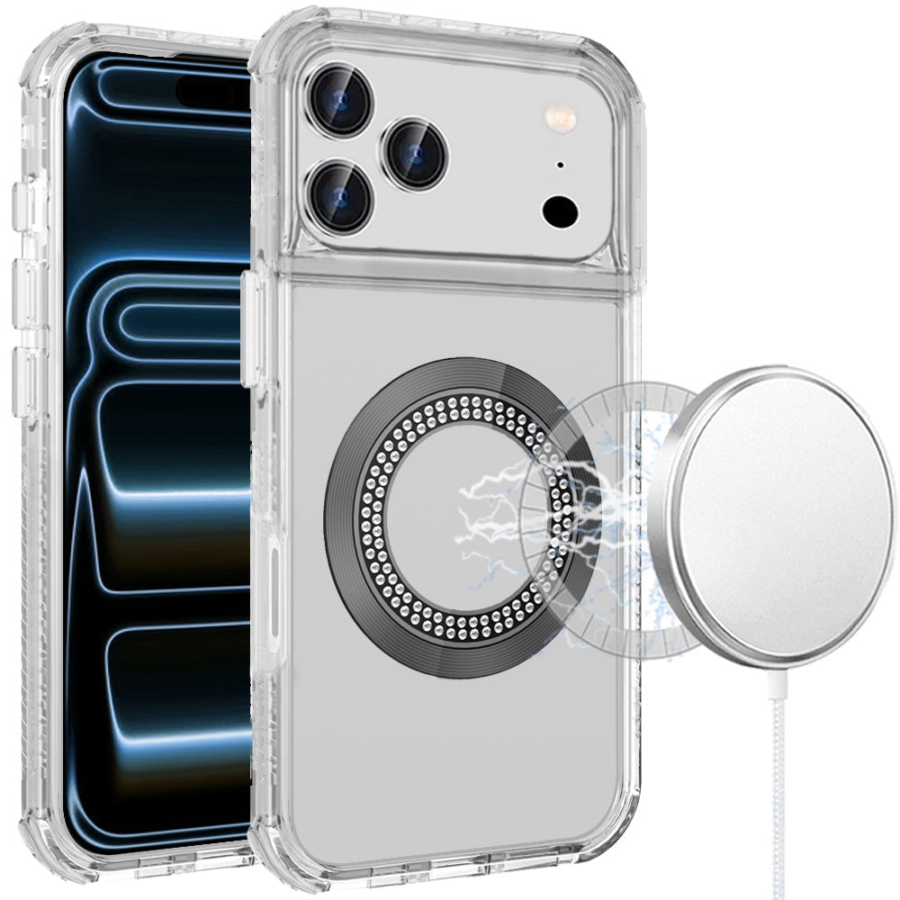 For Apple iPhone 17 Pro Max Magnetic Circle Compatible with Magsafe, Hybrid Chrome 3in1 Transparent Shockproof TPU Bumper Case Cover
