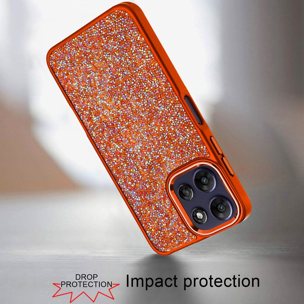 Phone Case for Motorola Moto G Power 5G 2026 /2025 Crystal Glass Bling Diamond Metallic Edge Shockproof Durable Protective Clear Hybrid Stylish Premium Design Cover Cosmic Orange