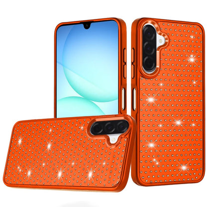 Phone Case for Samsung Galaxy A17 5G Luxury Diamond Bling Sparkle Chrome Metallic Edge Shockproof Durable Protective Stylish Premium Hybrid Design Cover Cosmic Orange