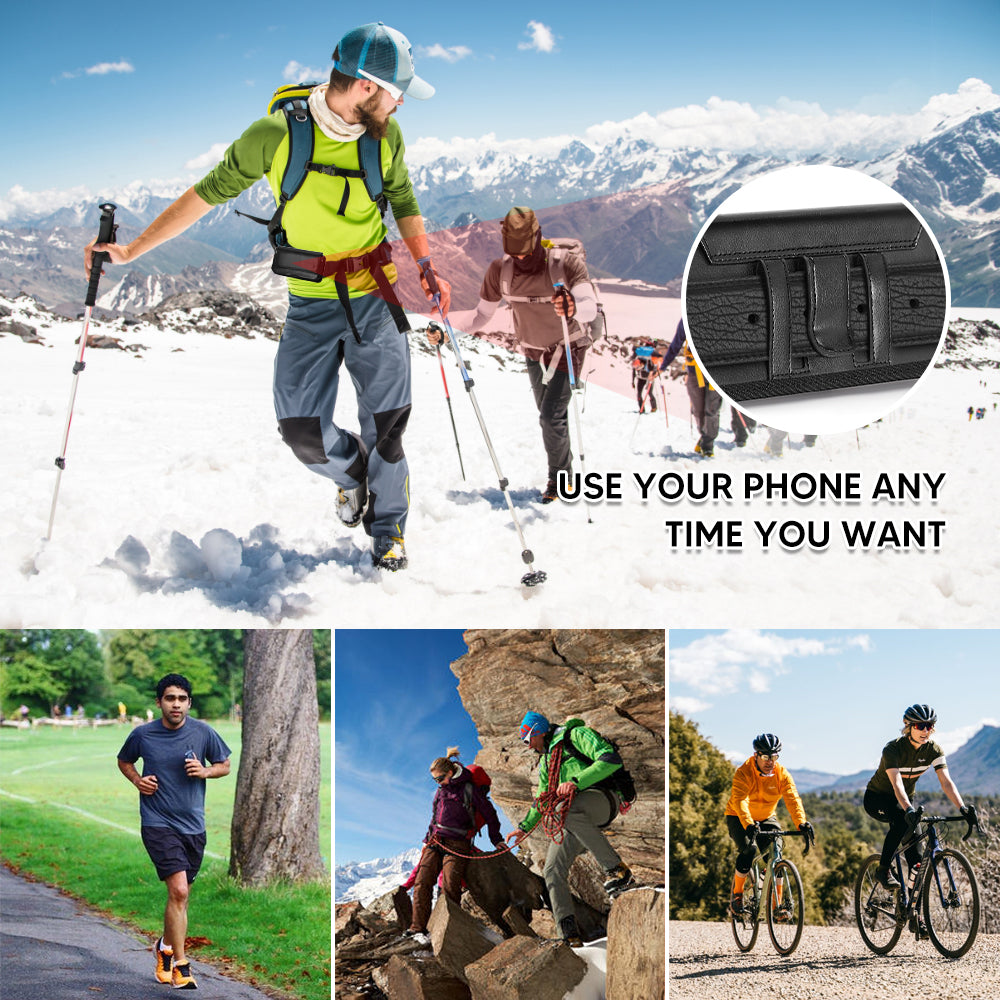 For Apple iPhone 16 Pro (6.3") Universal Phone Holder Horizontal Leather Nylon [Magnetic Closure] with Belt Clip Holster Loops Carrying Pouch XL Screen Size 6.3" [Black]