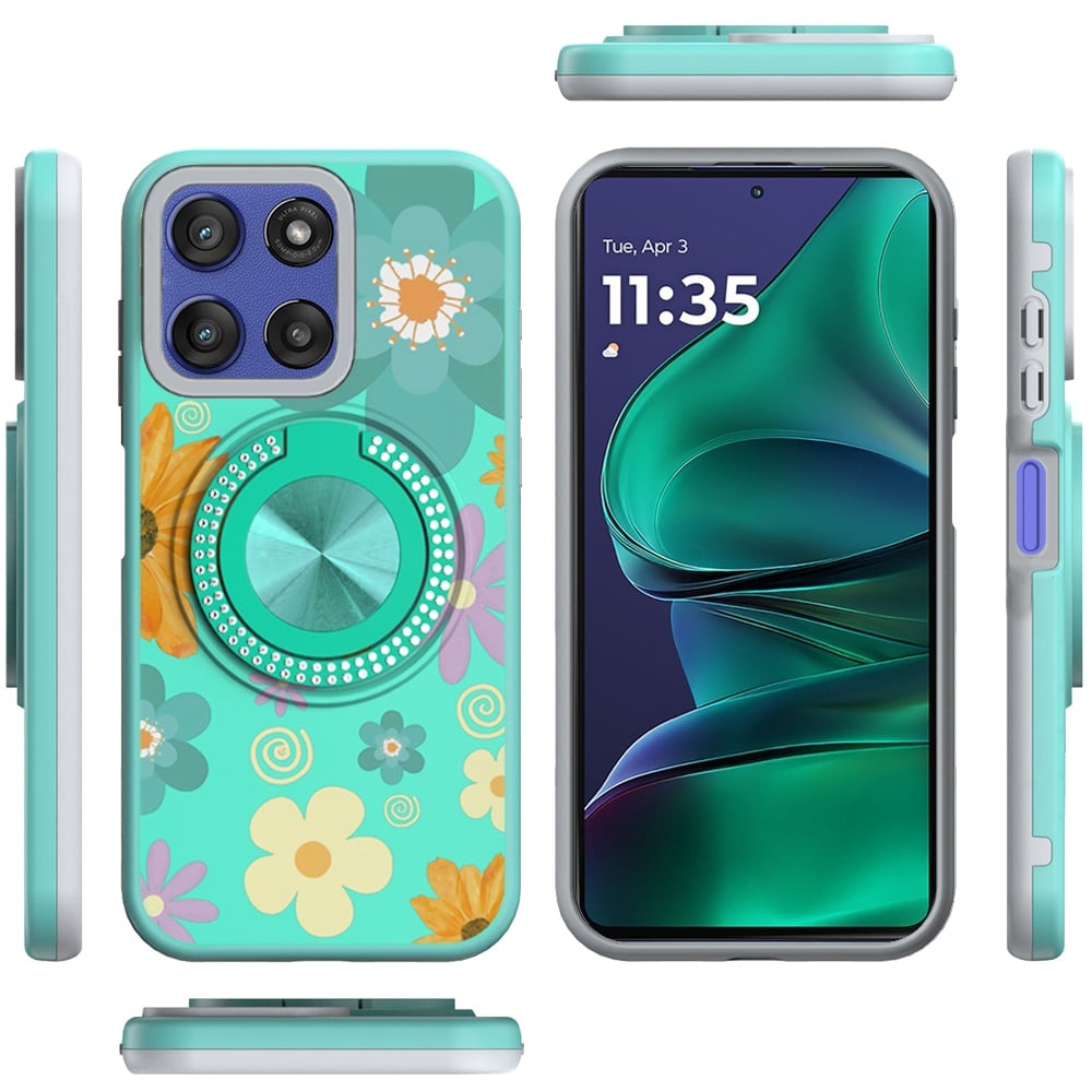 For Motorola Moto G Stylus 5G 2026 /2025 Pattern Design Hybrid with Invisible Ring Stand & Magnetic Back, Shockproof Protective Grip Case Cover
