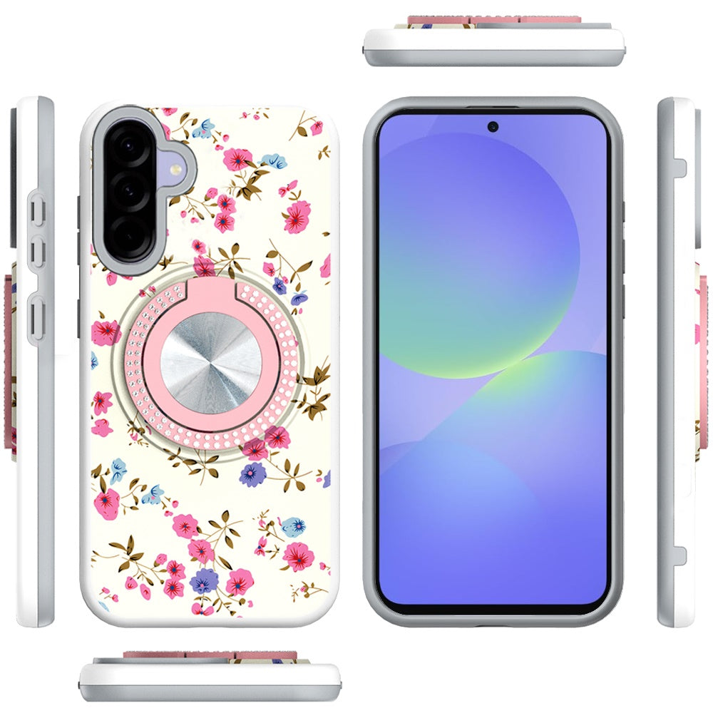 For Samsung Galaxy A36 Pattern Design Hybrid with Invisible Ring Stand & Magnetic Back, Shockproof Protective Grip Case Cover