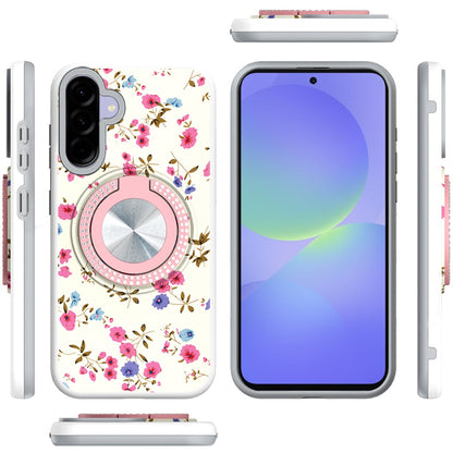 For Samsung Galaxy A36 Pattern Design Hybrid with Invisible Ring Stand & Magnetic Back, Shockproof Protective Grip Case Cover