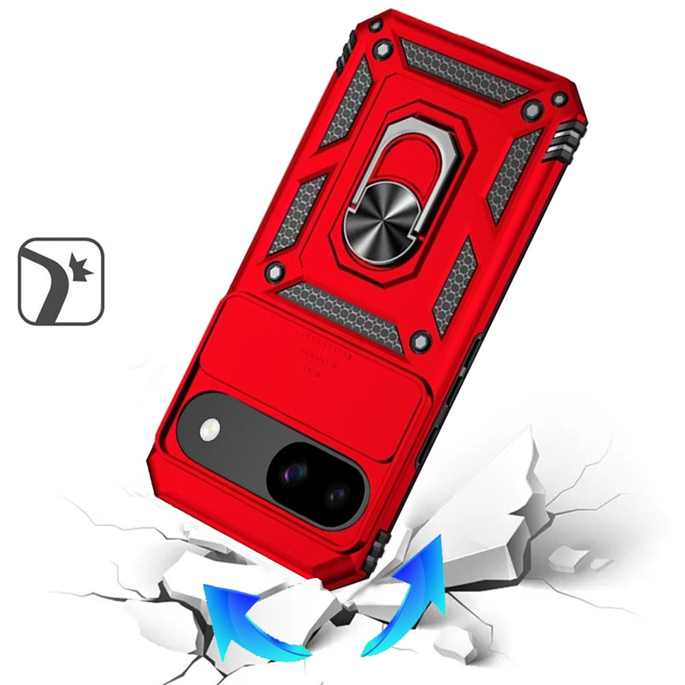 For Google Pixel 9A Hybrid Ring Shockproof with 360° Rotate Ring Kickstand, Camera Lens Protection, Soft Edge Bumper Case Cover