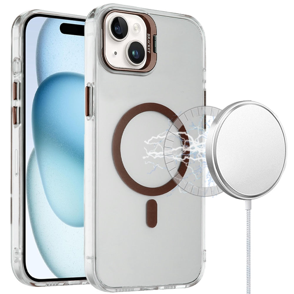 For Apple iPhone 14 /13 Transparent Hybrid Magnetic Circle with Camera Lens Kickstand, Shockproof Slim TPU PC Case Cover